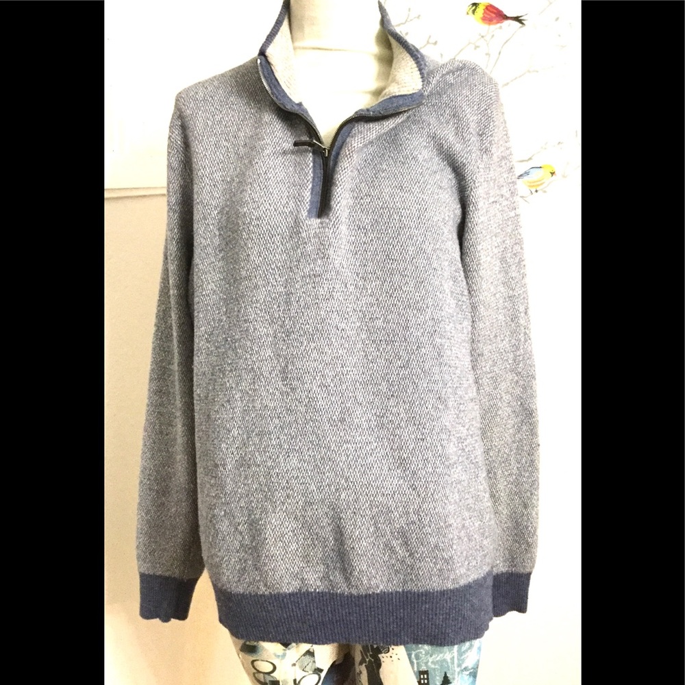 Thomas Dean Half Zip Light Merino Wool Sweater L